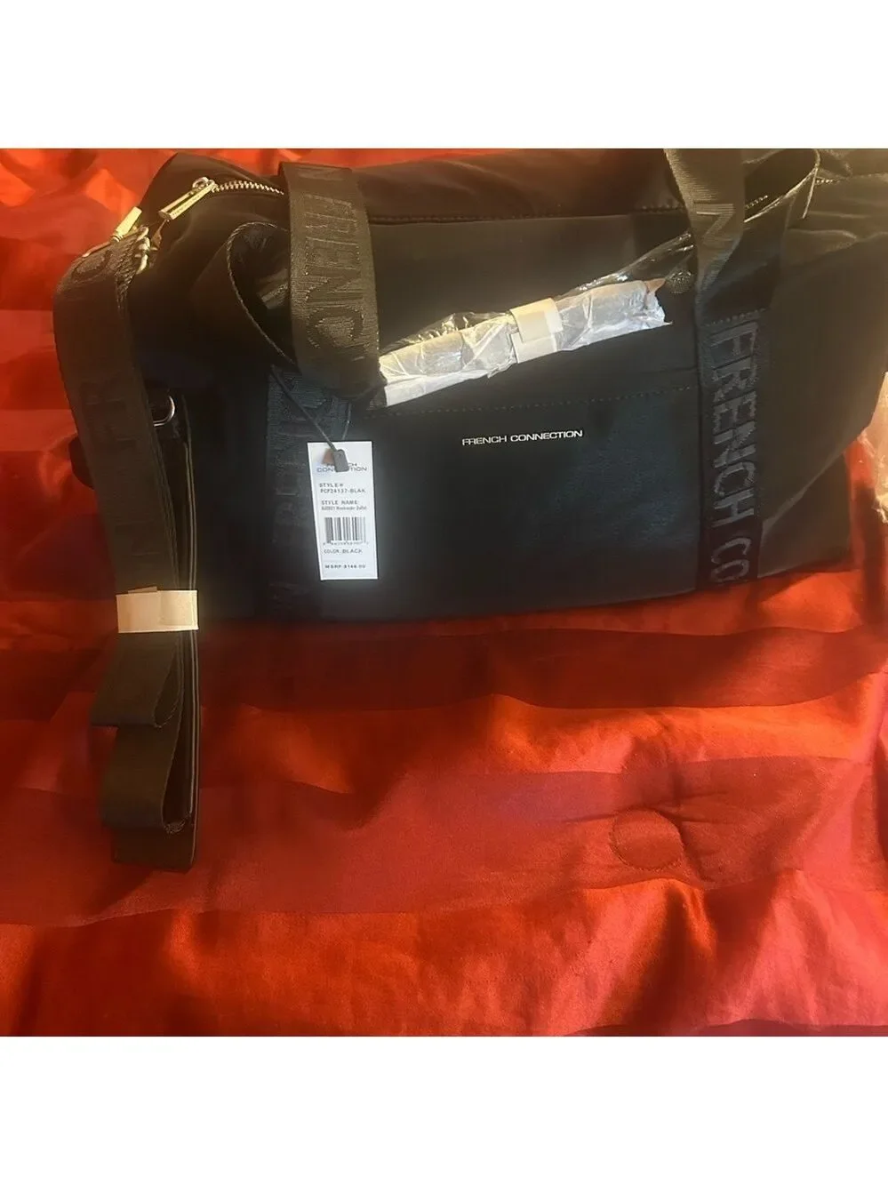 French Connection Black weekender  Duffel Bag Sleek Design